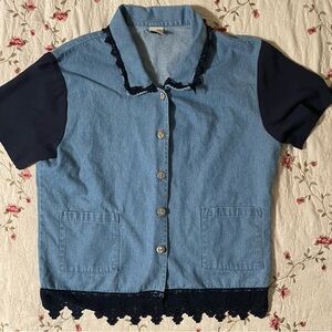 Vintage Forever USA Denim Shirt W Fringes And Soft Cloth Sleeves Made In USA!